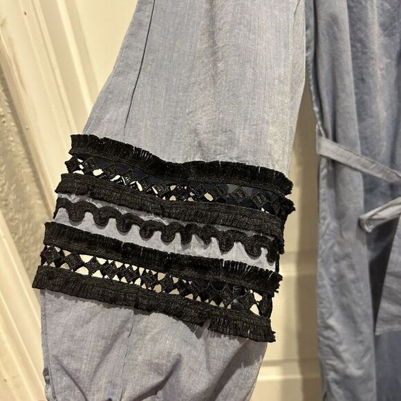Who What Wear Blue Belted Dress Embroidered and Crochet Sleeves Boho Large‎ - Picture 3 of 11